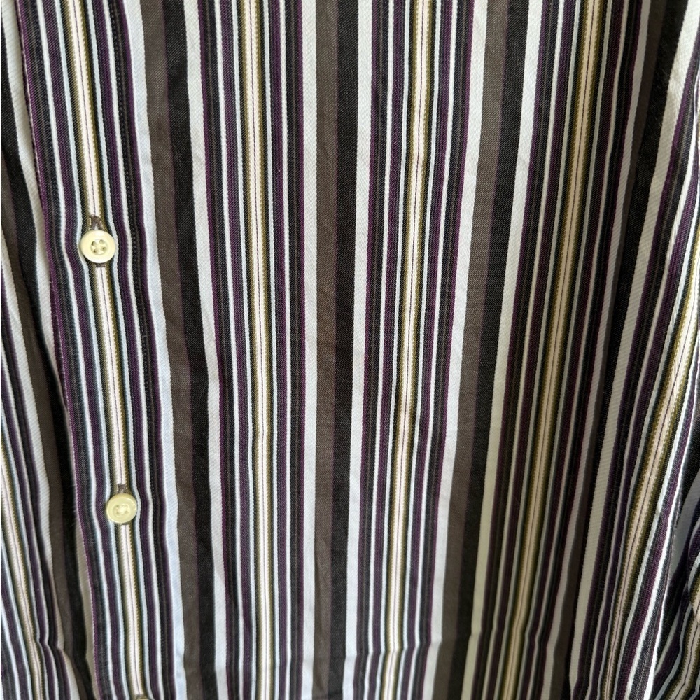 Men’s M Gray Striped Y2K Thomas Dean Kencore Casual, Retro Long Sleeve Button Up - Picture 2 of 6